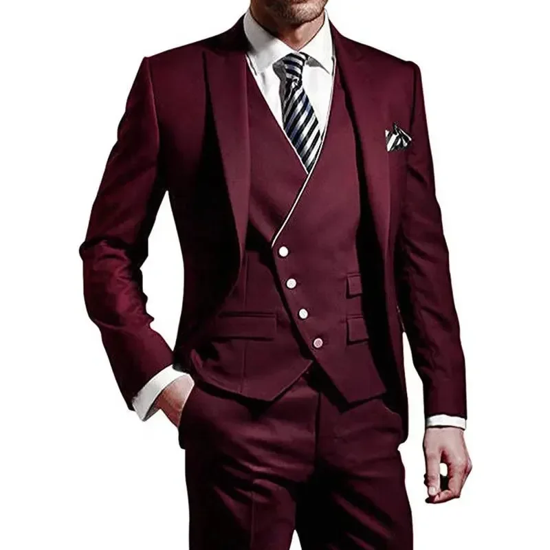 Men Costumes High Quality 2024 Blazer Vest And Pants 3 Pieces Business Ceremony Evening Dress  Wedding Slim Fit Men\'s Suit Set