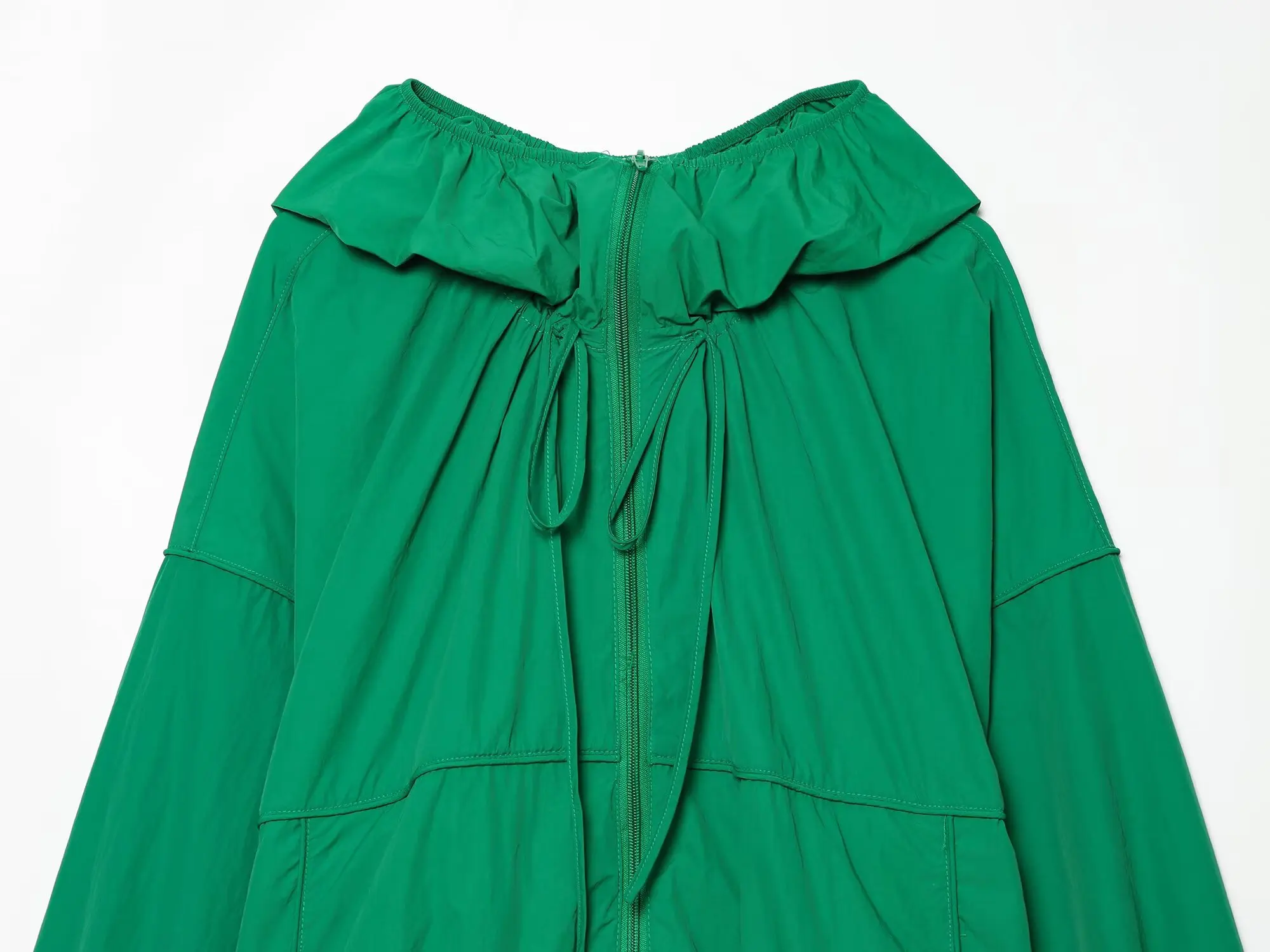 Damen Herbst-Winter Mode Schnür-Mäntel in Grün, Elegante Langarm-Stehkragen-Jacken mit Reißverschluss, Freizeit- und Bürojacken – Detail 5