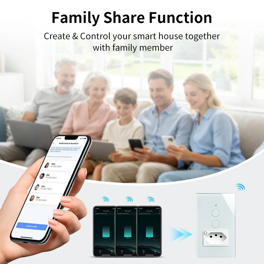 Tuya WiFi Smart Light Switch With Brazil Socket Touch Wall Switch Smart Life APP Remote Control Alexa Google Home 110V 220V image 6