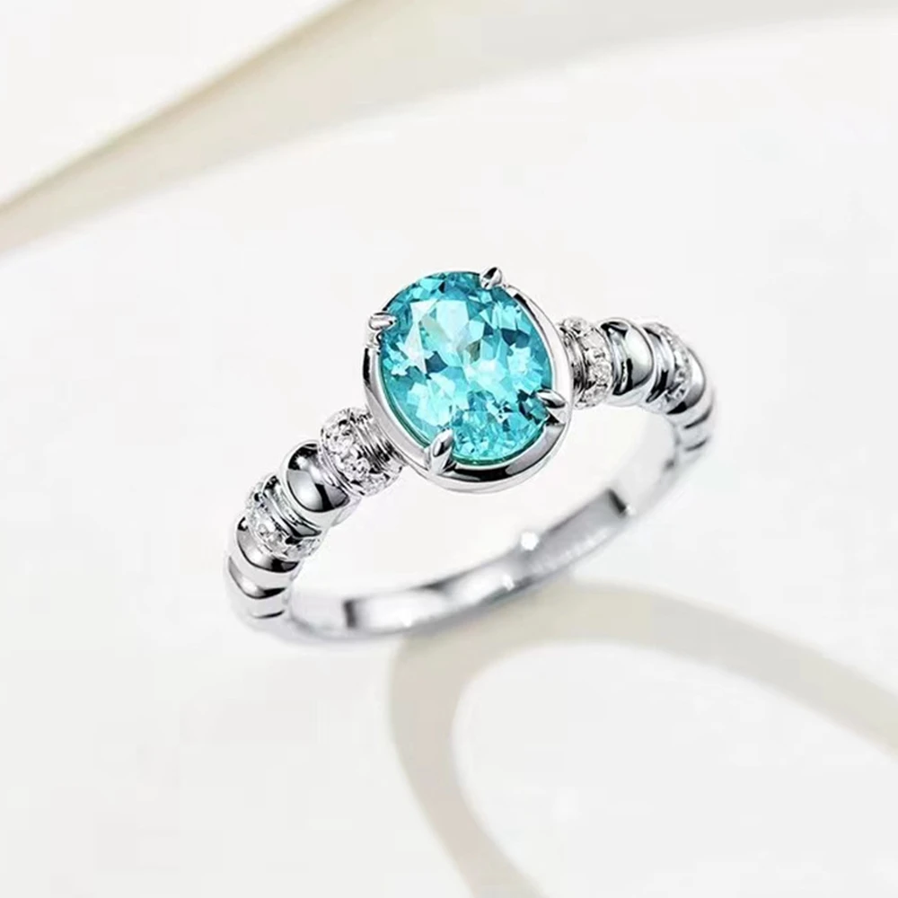 WUIHA 925 Sterling Silver 2.2 CT Oval Cut Paraiba Tourmaline High Carbon Diamond Gemstone Rings Fine Jewelry Anniversary Gifts