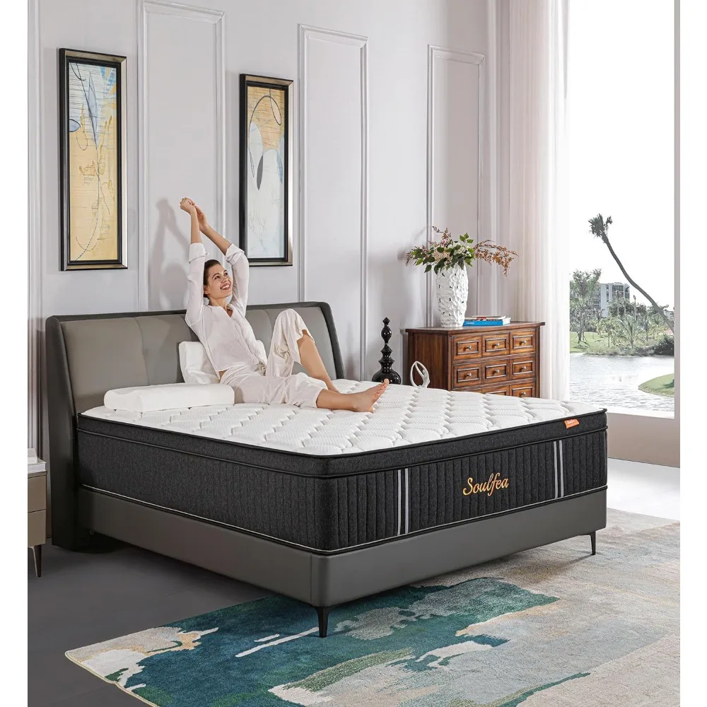 مرتبة هجينة من إسفنج الذاكرة بحجم كوين مقاس 12 بوصة - أسود، محاصر للدعم وجودة نوم محسنة