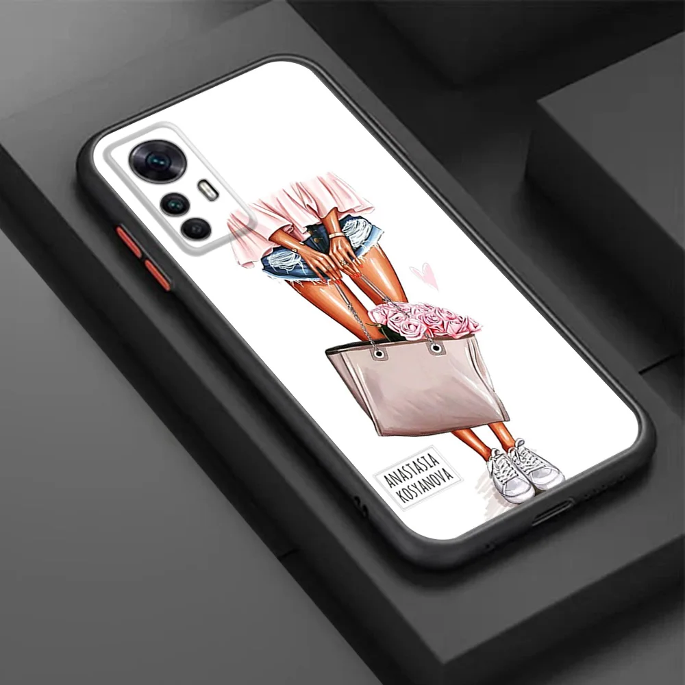 샤오미 10t 레드미 휴대폰 케이스, 노트 9, 10 프로, 9t, 9t, 9c, 10a, 10 c, 9s, 10s, 8, 7, 8t, 9i, 노트 10 시티 플라워 걸 블랙 반투명 커버