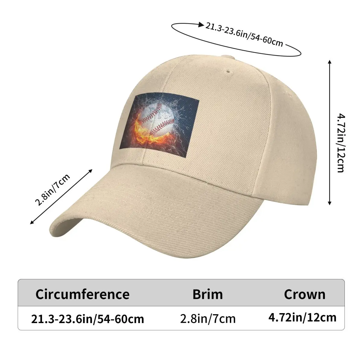 Baseball In The Fire And Water Cap Fashion Casual Baseball Caps Adjustable Hat Hip Hop Summer Unisex Baseball Hats