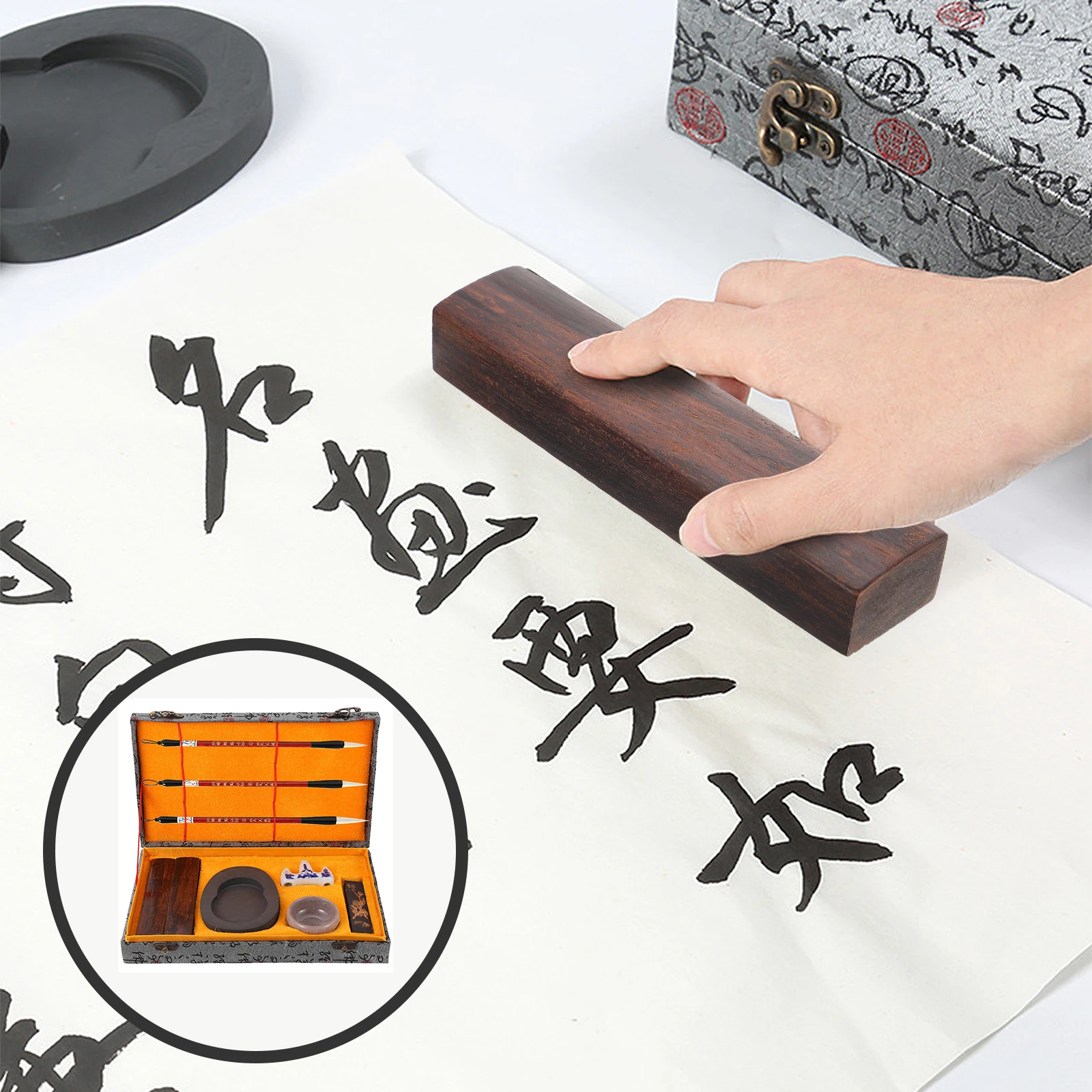 

Four Treasures of The Study Set Chinese Calligraphy Brush Pen Paperweight Students Supplies Writing Pens