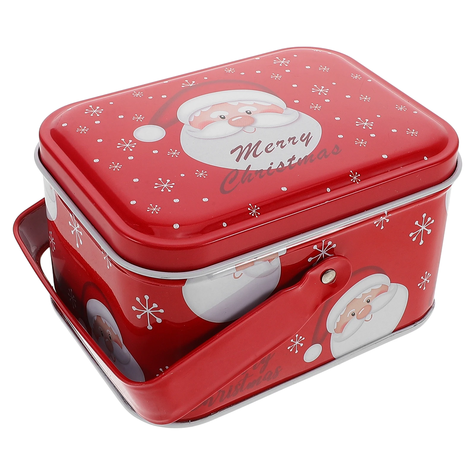 

Elegant Christmas Tin Box Reusable with Handle for Cookie Baking Holiday Treats Storage Decorative Metal Candy Container Party