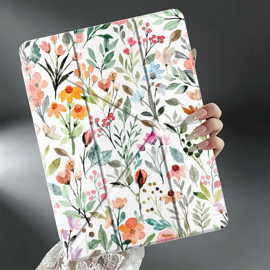 With Pen Slot Cover Tablet Case For Samsung Galaxy Tab S8 S7 FE S10 Lite A11 A9 Plus S9 Plus A8 Watercolor Wildflower Print
