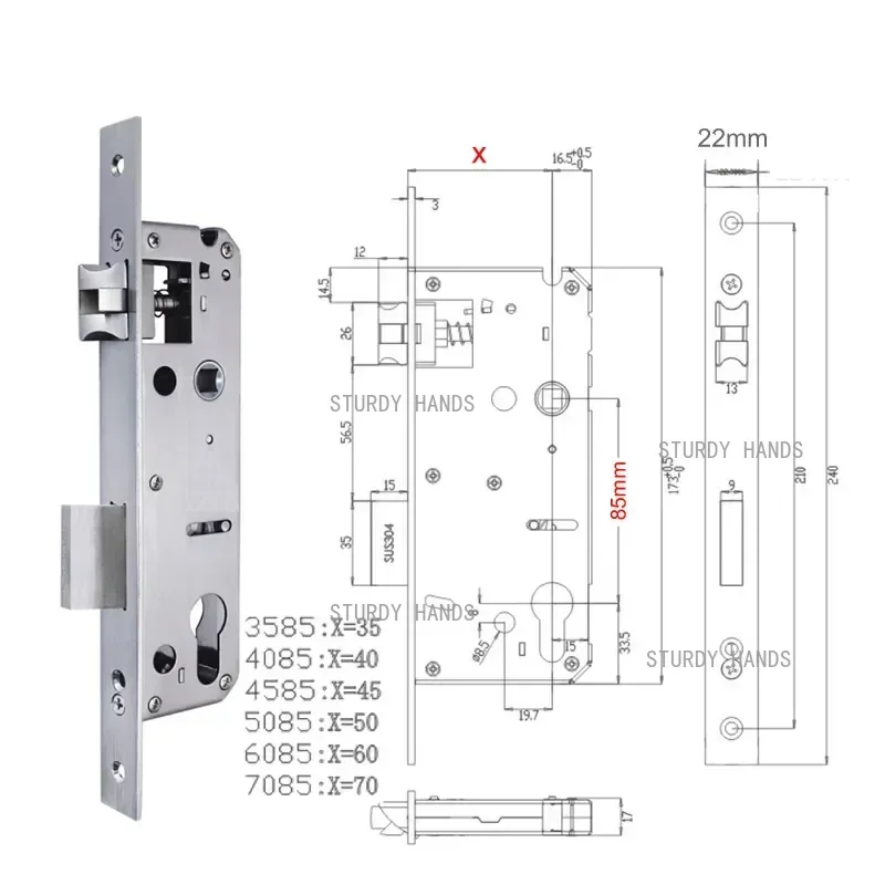 Stainless steel door lock body 85x40 8545 5085 85x60 intelligent fingerprint lock special size handle lock