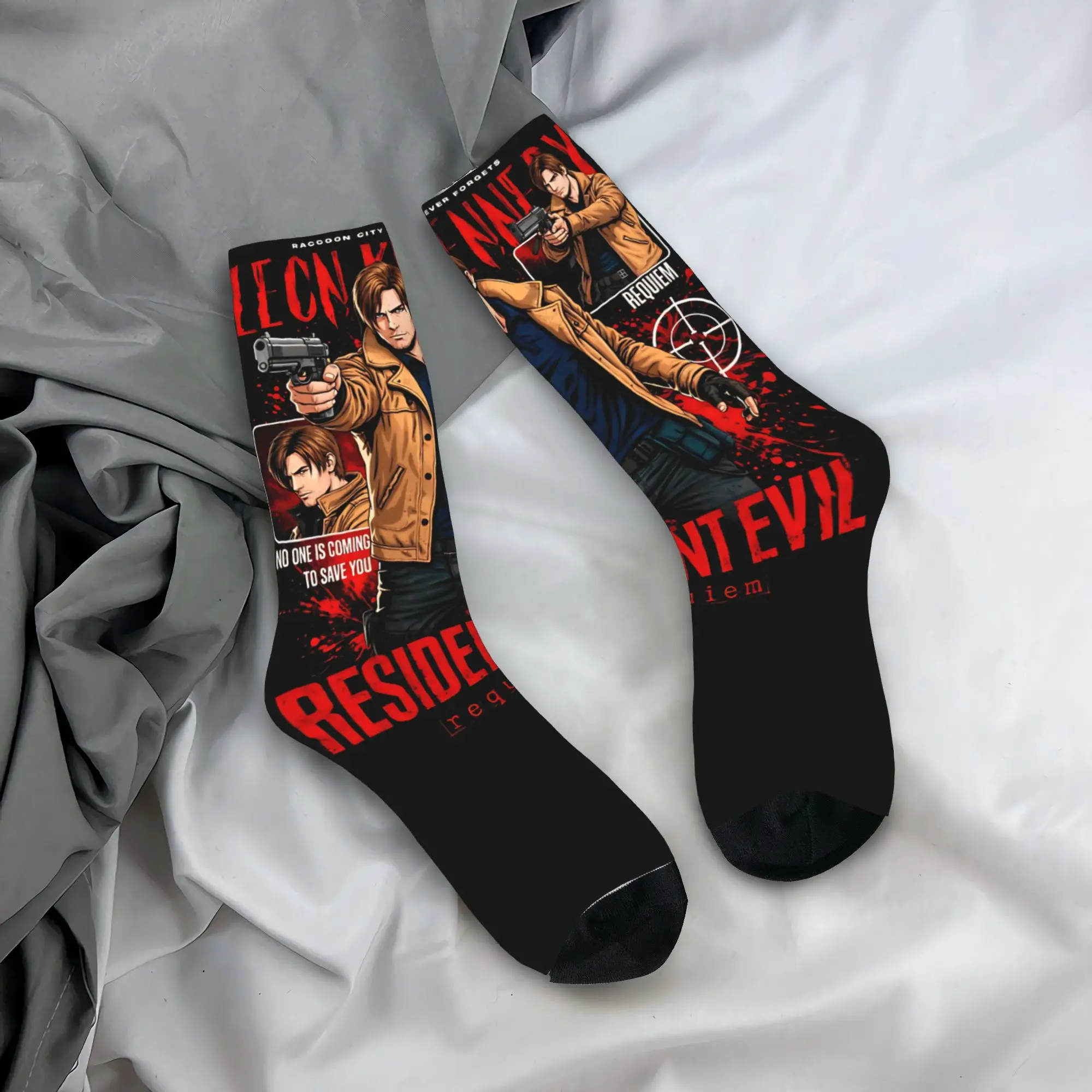 

Men Socks Resident Evil Leon Kennedy Stockings Winter Kawaii Quality Socks Pattern Running Non-Slip Socks