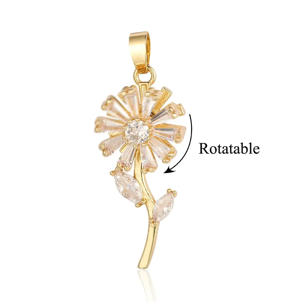 Elegant Sunflower Ani Stress Anxiety Zircon Fidget Pendant Spinning Rotatable Charms DIY Jewelry Necklace Pendants