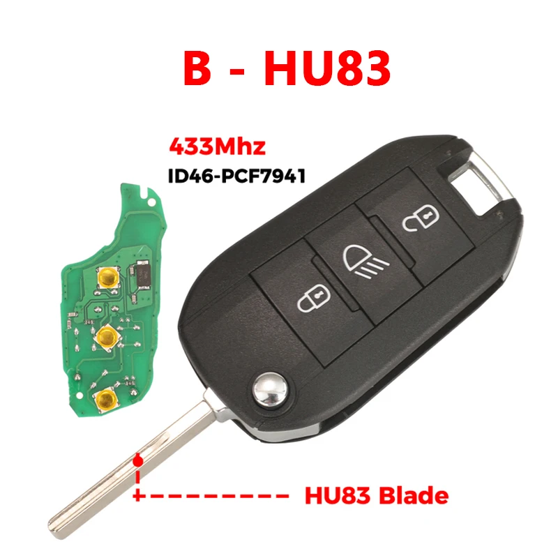 CN009054 433Mhz  ID46 7941 Chip Remote Car Key For Peugeot 208 301 308 508 2008 5008 Hella Fit Citroen C3 C4 C4L HU83 VA2 Blade