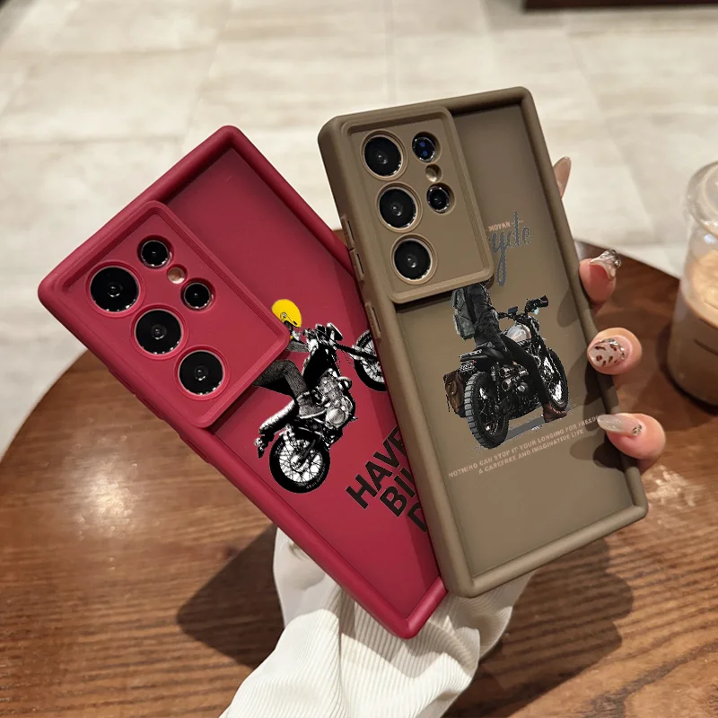 Trend Cool Biker Motorcycle Pattern Phone Case for Samsung S24 S23 S22 S21 S20 Plus FE 5G Soft Cover for Galaxy S25 Ultra Fundas