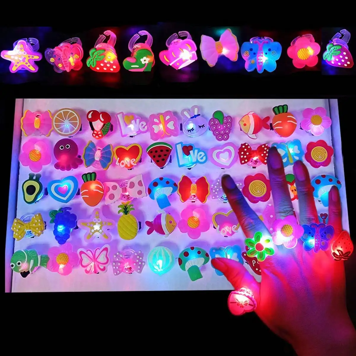 20/50 Stück Cartoon LED Leuchtende Fingerringe Tier- und Blumenmotiv Leuchtende Fingerringe Spielzeug Leuchtende Ringe Leuchten im Dunkeln Partyzubehör – Detail 8