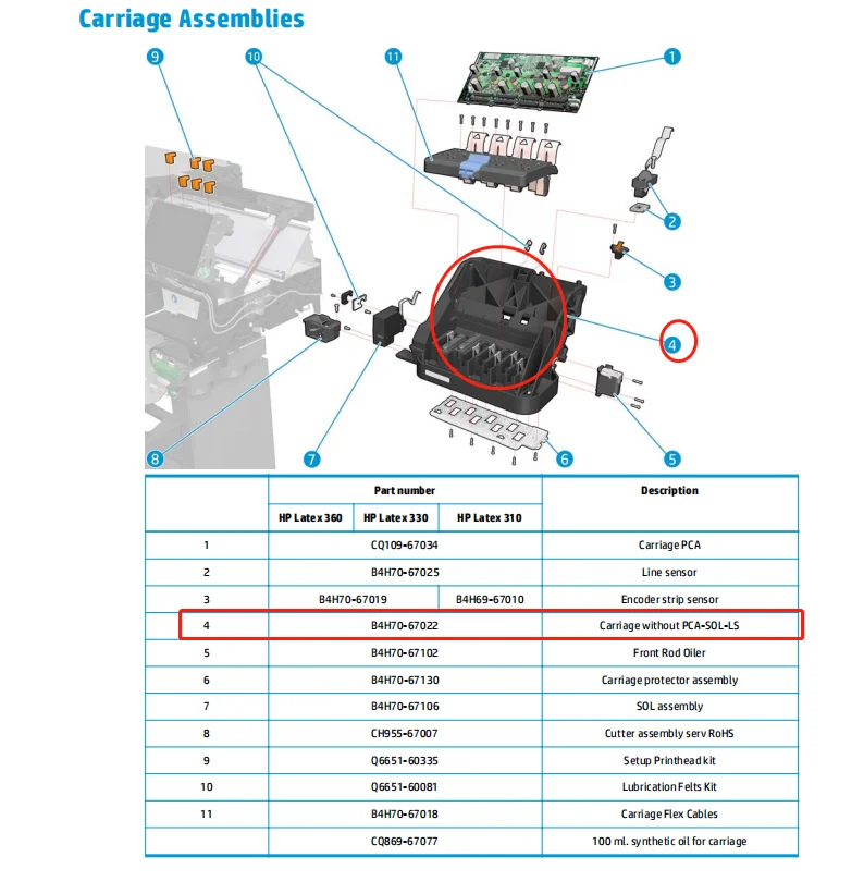 Imagem -03 - Carriage Assy Remodelado para o Látex 310 330 360 370 335 365 375 570 110 115 Peças Plotter Pojan B4h7067022