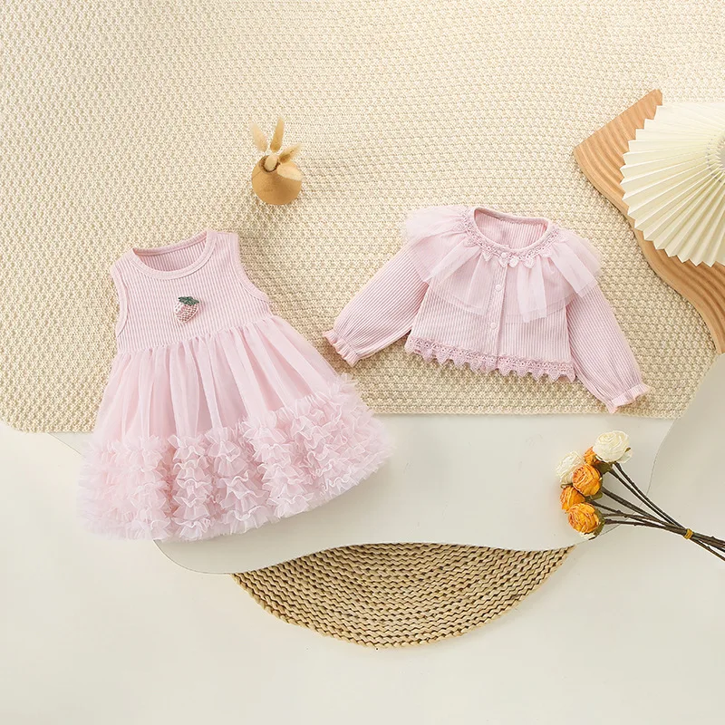 Tianyin Children's Clothing New Summer Dress for Girls  Children's Sun Protection Air-Conditioning Cardigan and Vest Dress Two-P
