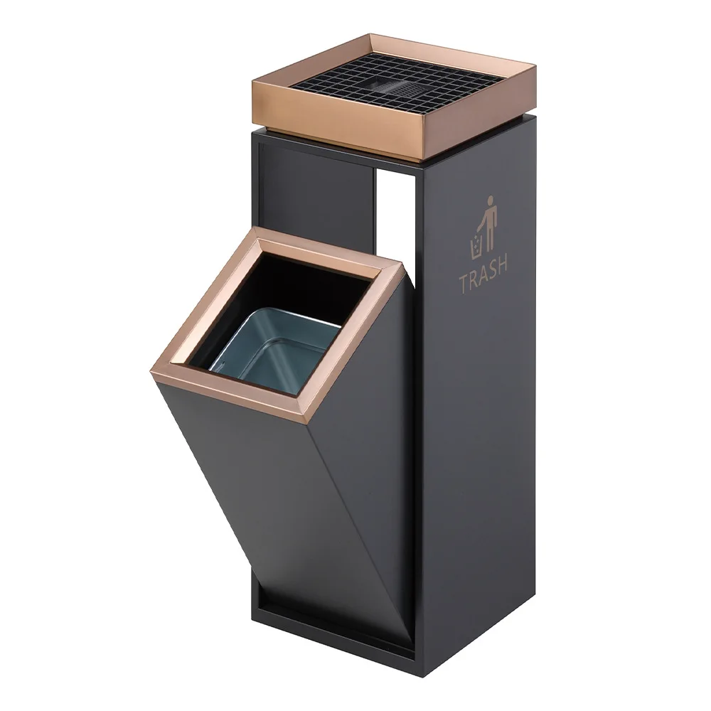 Hotel lobby stainless steel trash can with ashtray shopping mall office