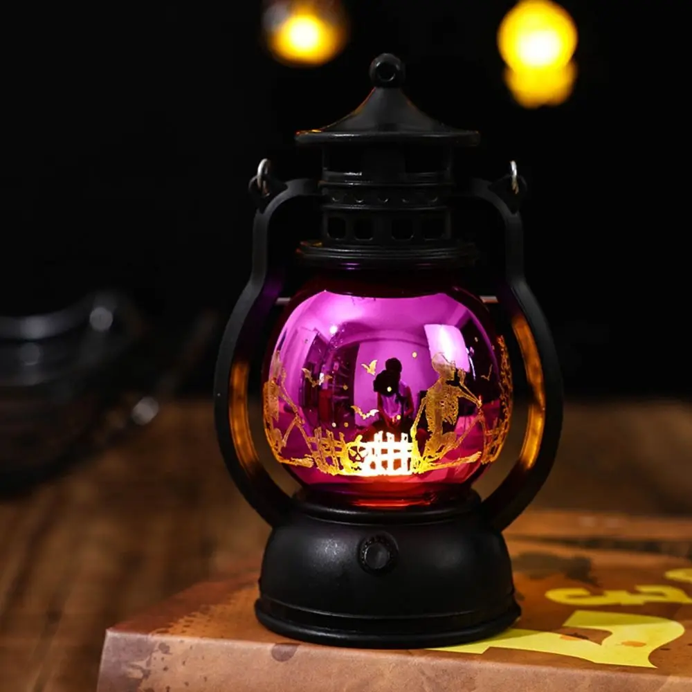 Linterna de calabaza de Halloween Retro con luz de caballo, lámpara de aceite pequeña creativa aterradora, lámpara de fantasma de Jack-o-linterna colorida, diseño de atmósfera