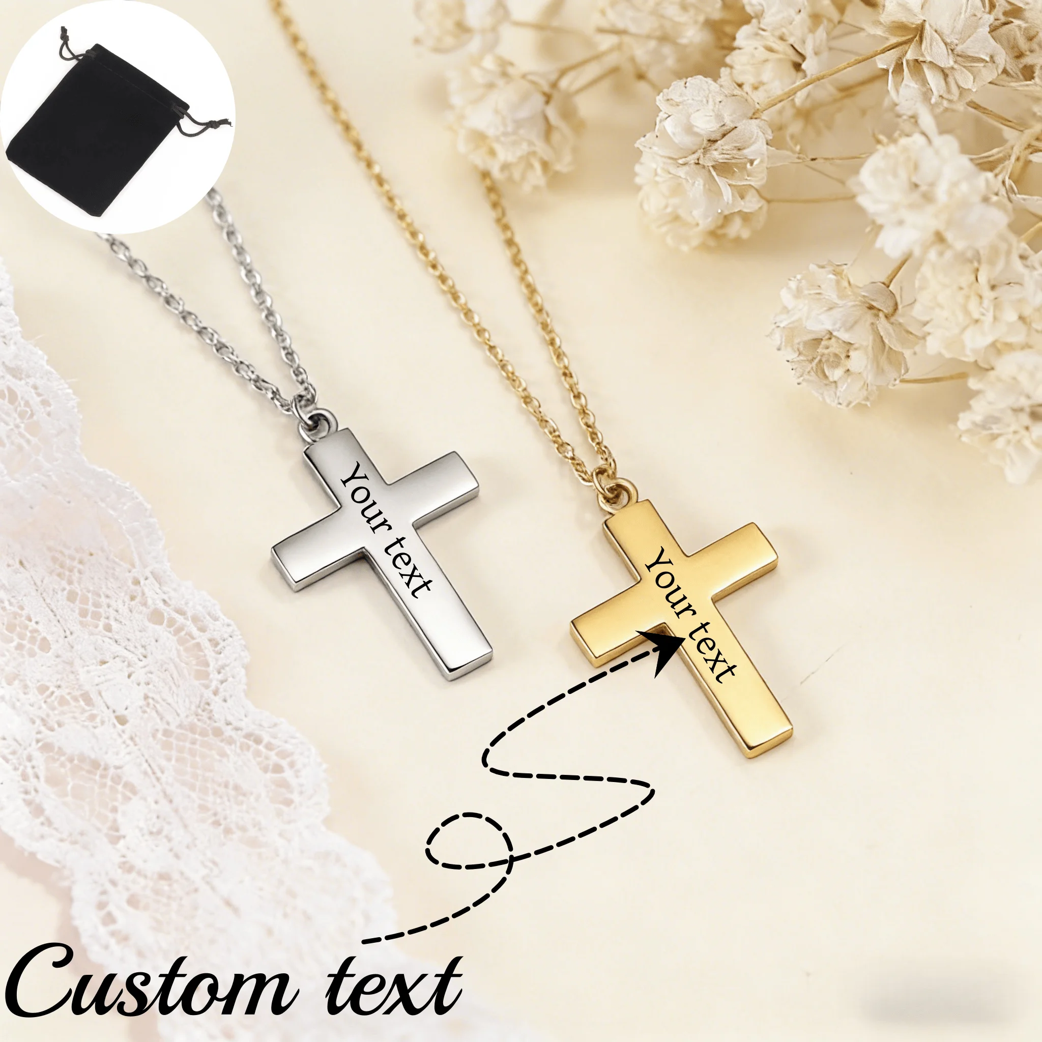 Customized Name Text Cross Pendant Stainless Steel Personalized Hip Hop Cross Necklace Jewelry Gift