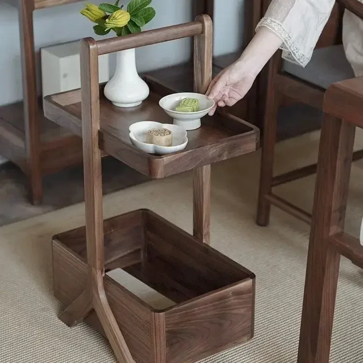 

Многофункциональный переносной ящик из черного ореха, многоярусная стойка для хранения для балкона, гостиной, небольшая переносная стойка для хранения