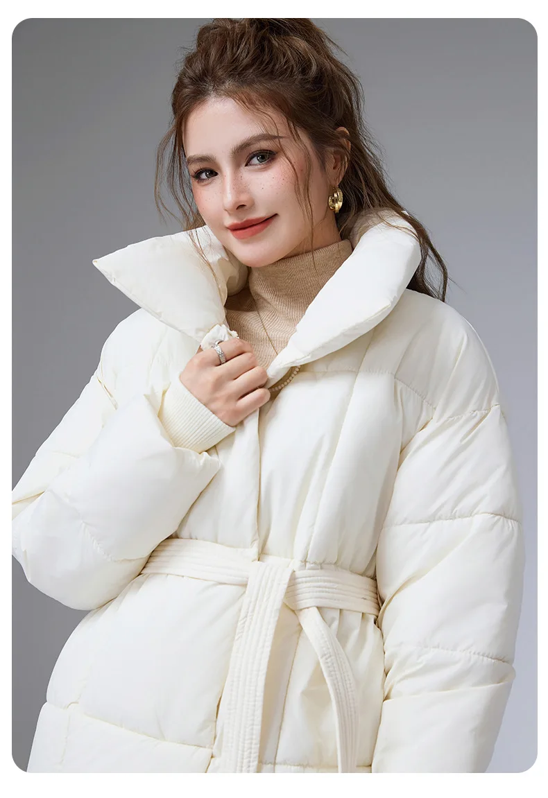 ZAROY Women Winter Belted Jacket Elegant Stand Collar Windproof Puffer Coat Cotton Padded Thick Warm Snow Parkas Overcoat куртка