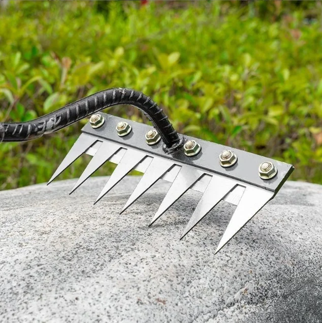 Multi functional weed control tool with detachable rake, soil turning hoe, agricultural use