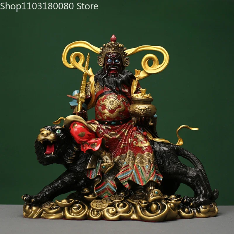32cm Copper brass Painting Zhao Gongming statue Chinese folk God of Wealth sculpture