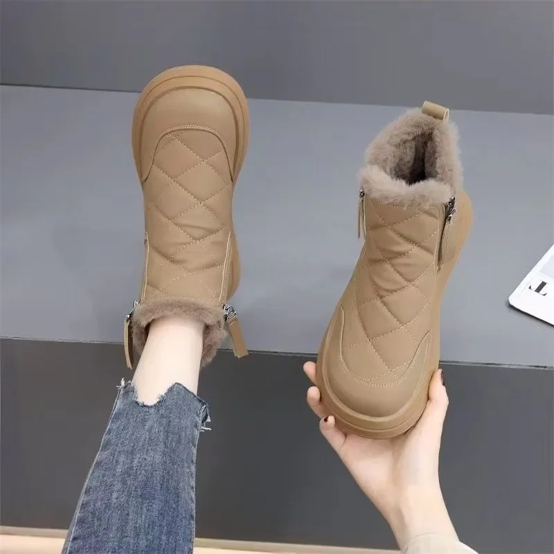 

Waterproof Warm Diamond Pattern Snow Boots Fleece Lined Thickened Snow Cotton Short Boots Anti Slip Thick Bottom Bread Shoes