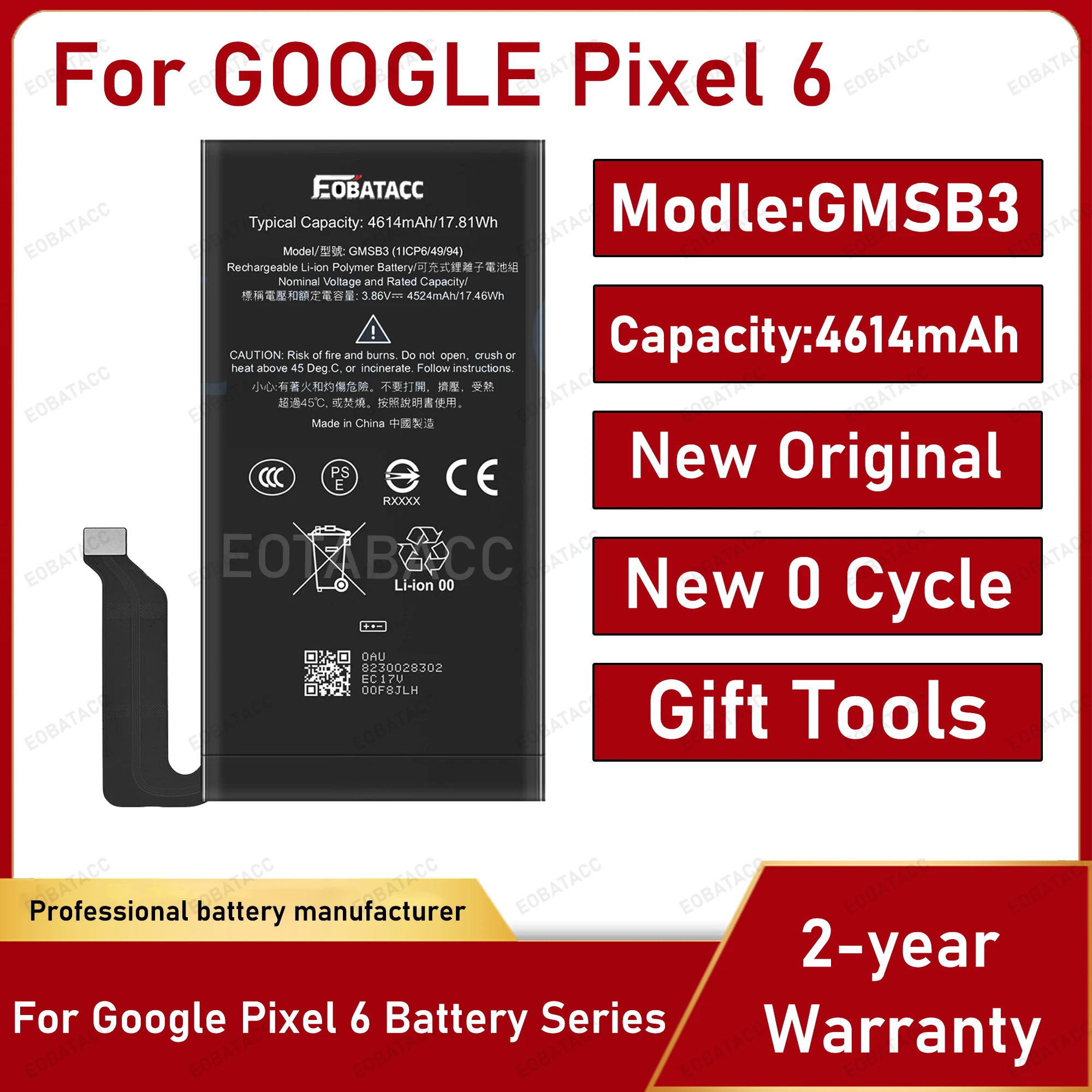 

2025 Years 100% Original Brand New GMSB3 Replacement Battery For Google Pixel 6 Batteria+Free Tools
