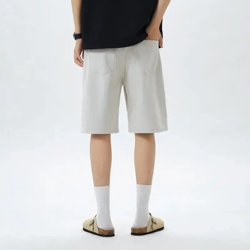 Men's White Denim Shorts, Simple Korean Style Design, New Summer 2026 Collection, Loose Straight Five-Point Half-Length Cut, Ver