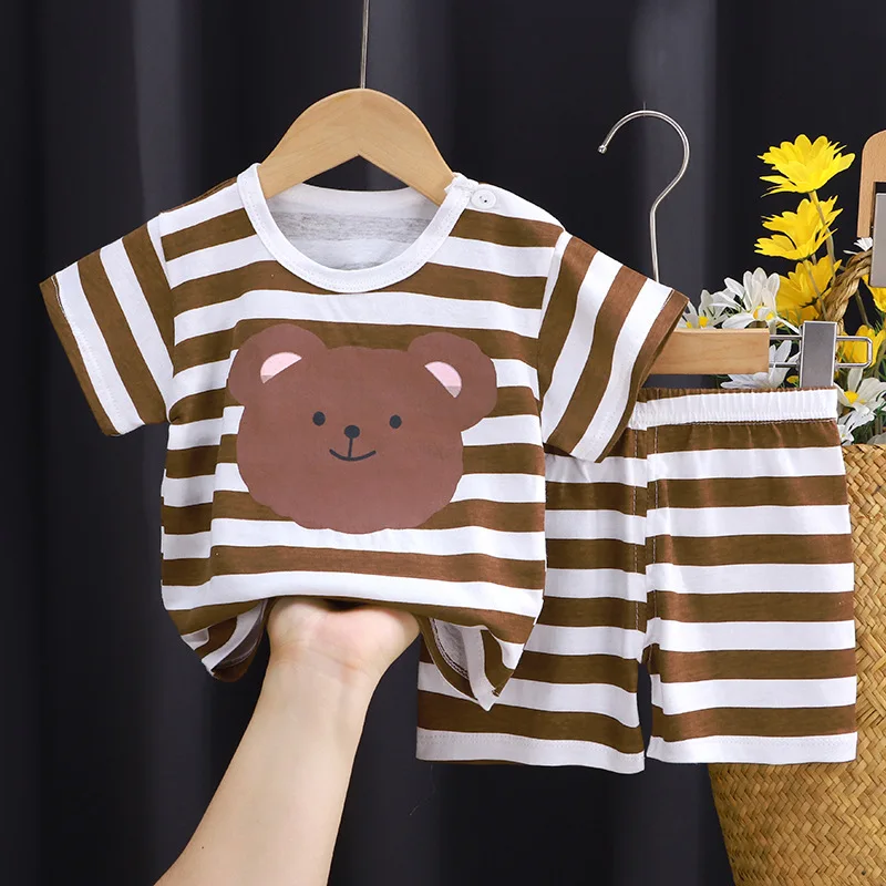 New Boys Summer Clothing Set Full Bear Print Cotton Short Sleeve T-shirts and Shorts 2PCS Breathable Outfit For Girls image 2