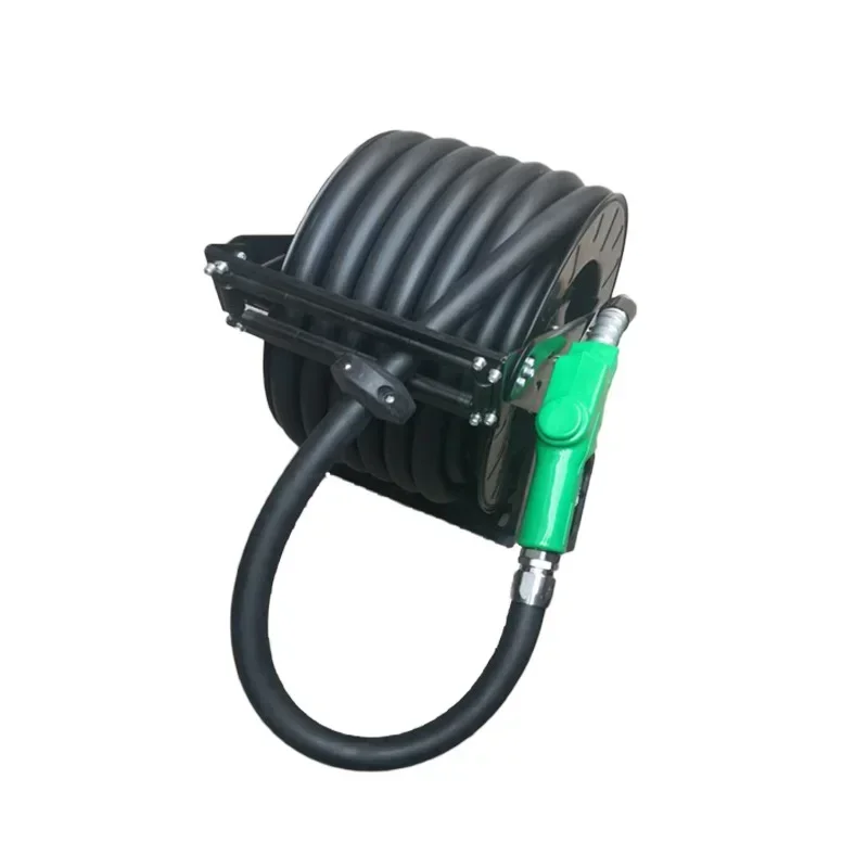 Fuel Hose Reel 10-25M Retractable Diesel Cord Reel W/ Automatic Refueling Gun for Garden Watering Car Tank Truck Washing