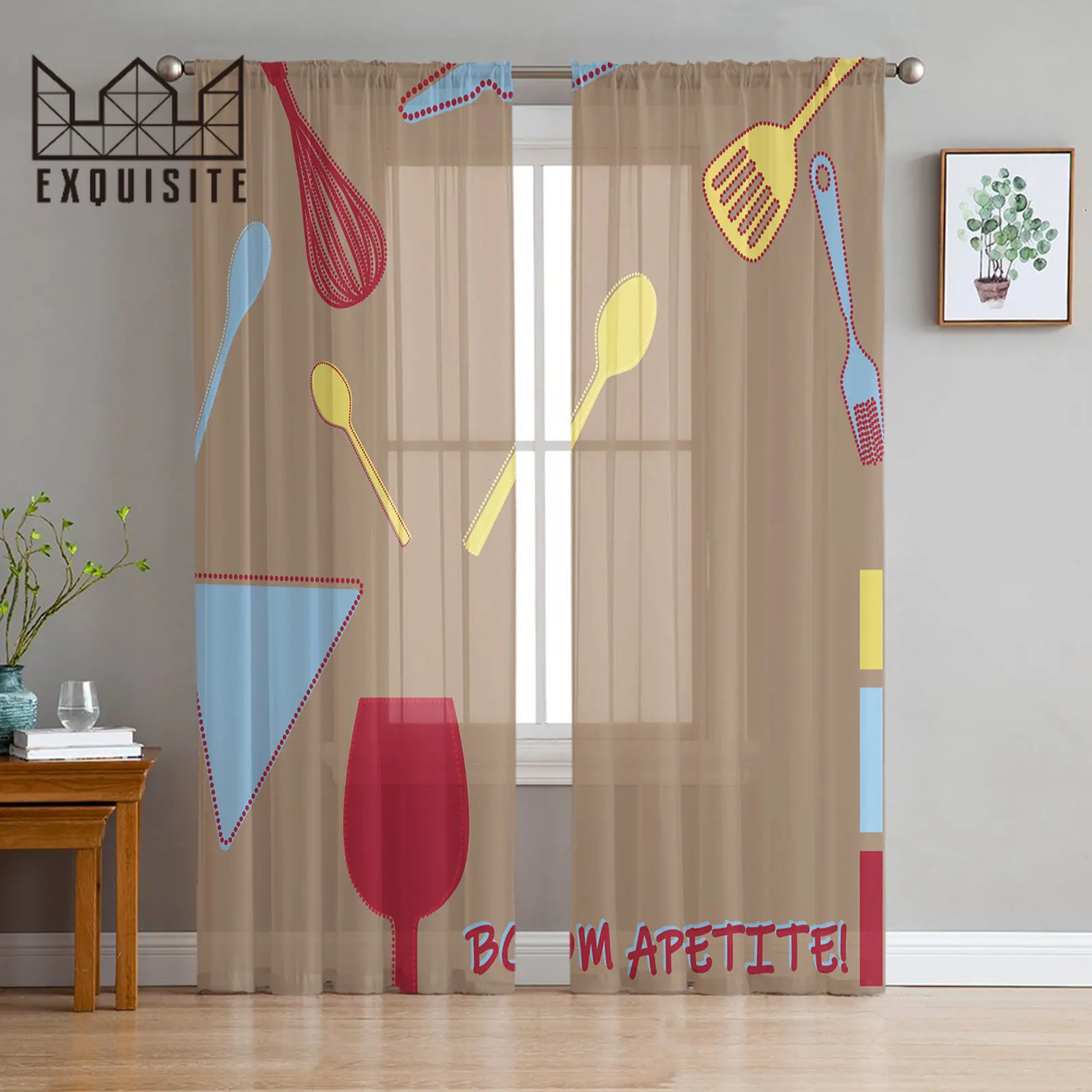 Kitchen Utensils Tulle Curtain for Living Room Balcony Decor Sheer Curtain for Kitchen Bedroom Fashion Home Decor