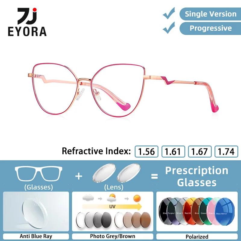 

EYORA Fashion Cat Eye Anti Blue Ray Reading Glasses Anti-Reflection Myopia Glasses Photochromic Progressive Prescription Eyewear