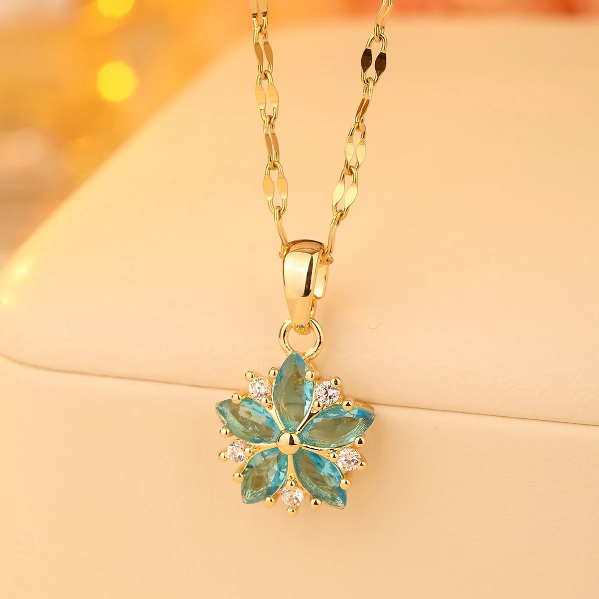 Neue Süße Rosa Kirschblüten Anhänger Edelstahl Halsketten Für Frauen Koreanische Mode Temperament Schlüsselbein Kette Schmuck – Detail 7