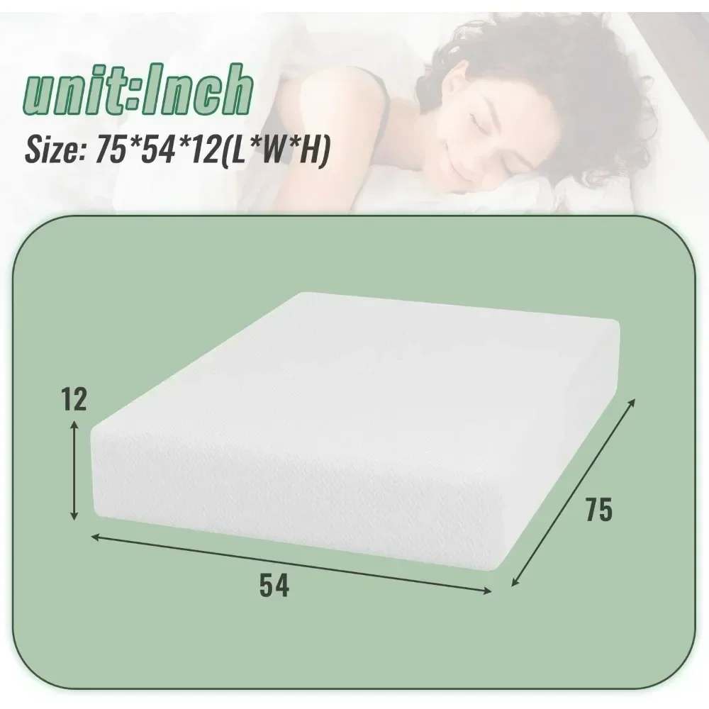 Full Size Mattress 12 Inch Gel Memory Foam Mattress with Breathable & Washable Soft Fabric Zippered Cover