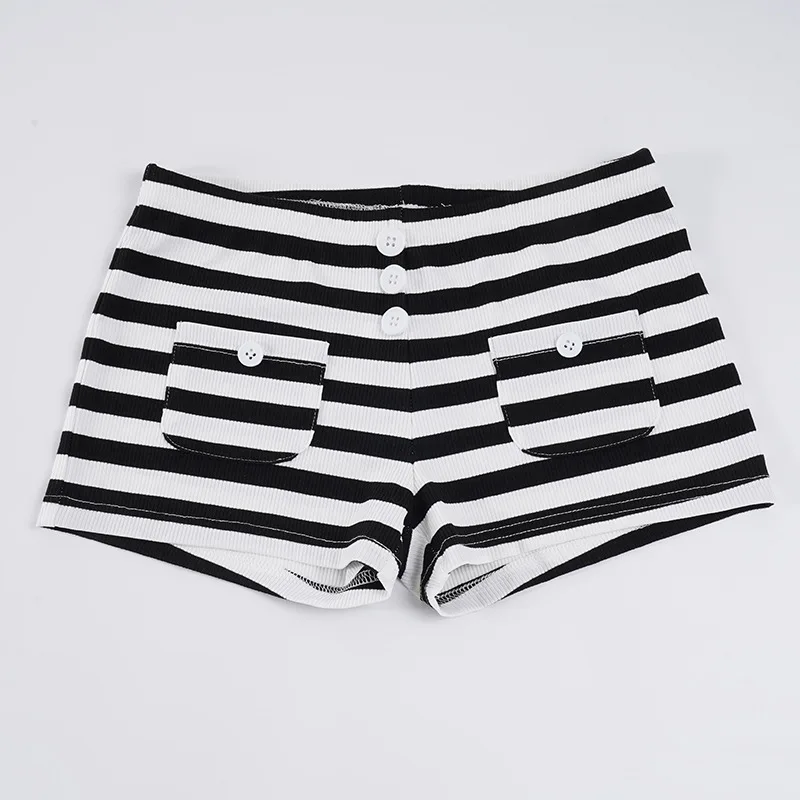 شورت كاجوال مخطط متباين منخفض الارتفاع Y2K Spice Girl شورت محبوك مرن للنساء