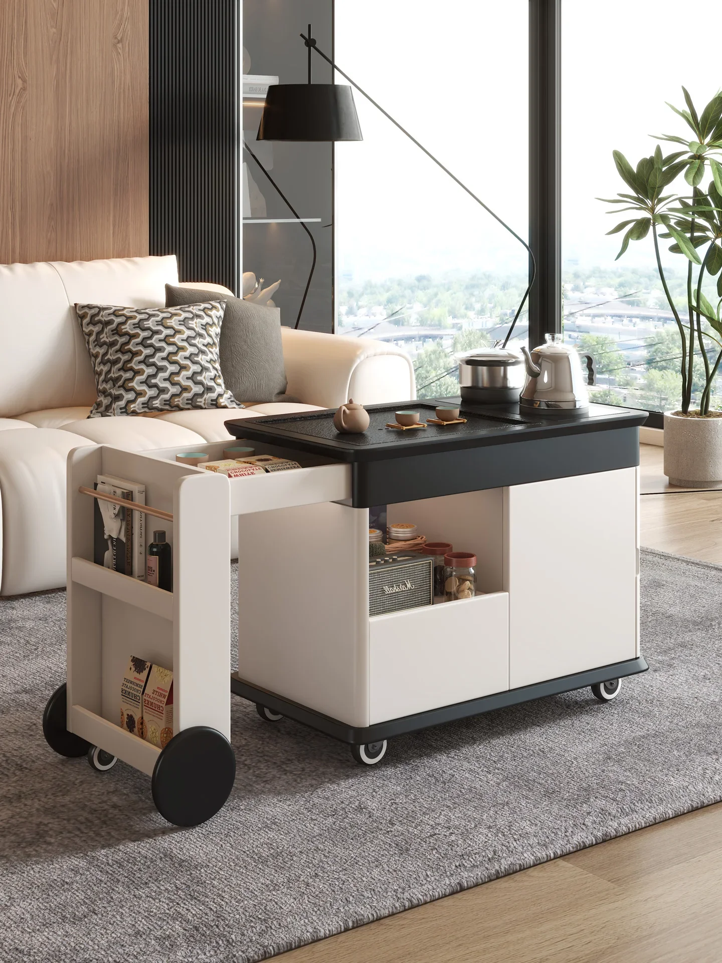 Solid wood movable retractable side table, modern simple sofa side cabinet, small apartment living room, household with boiling