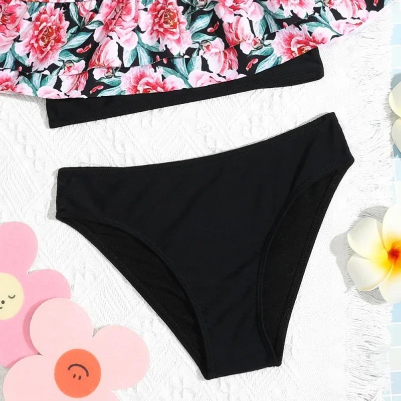 أطفال بنات لباس سباحة قطعتين مجموعة البكيني الأطفال الصيف لطيف الأزهار طباعة ملابس السباحة لينة تنفس بحر ملابس السباحة