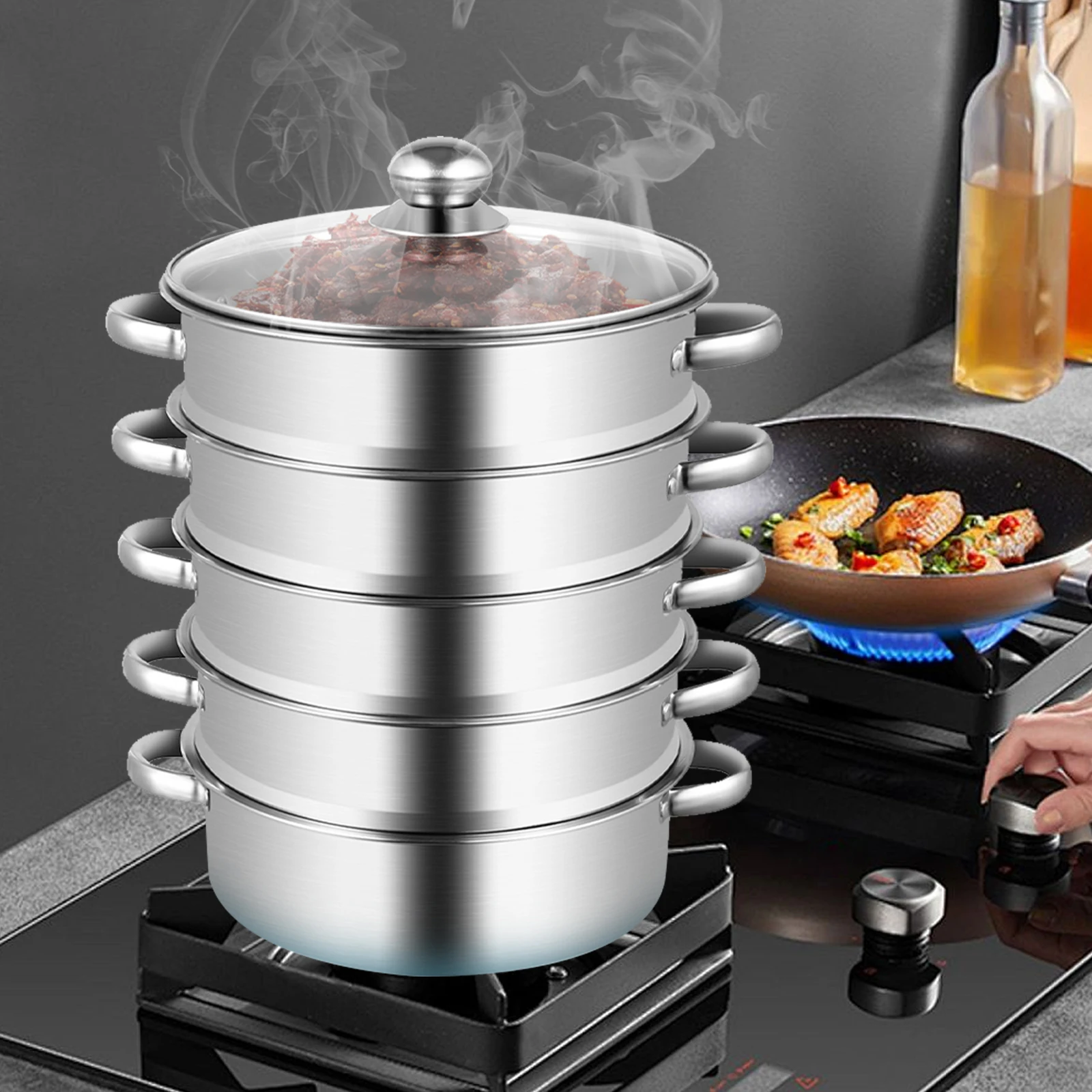 

4-Layer 26cm/10in Steamer Steel Even Fast Heating Removable Multi-functional Durable & Stackable for Efficient Cooking