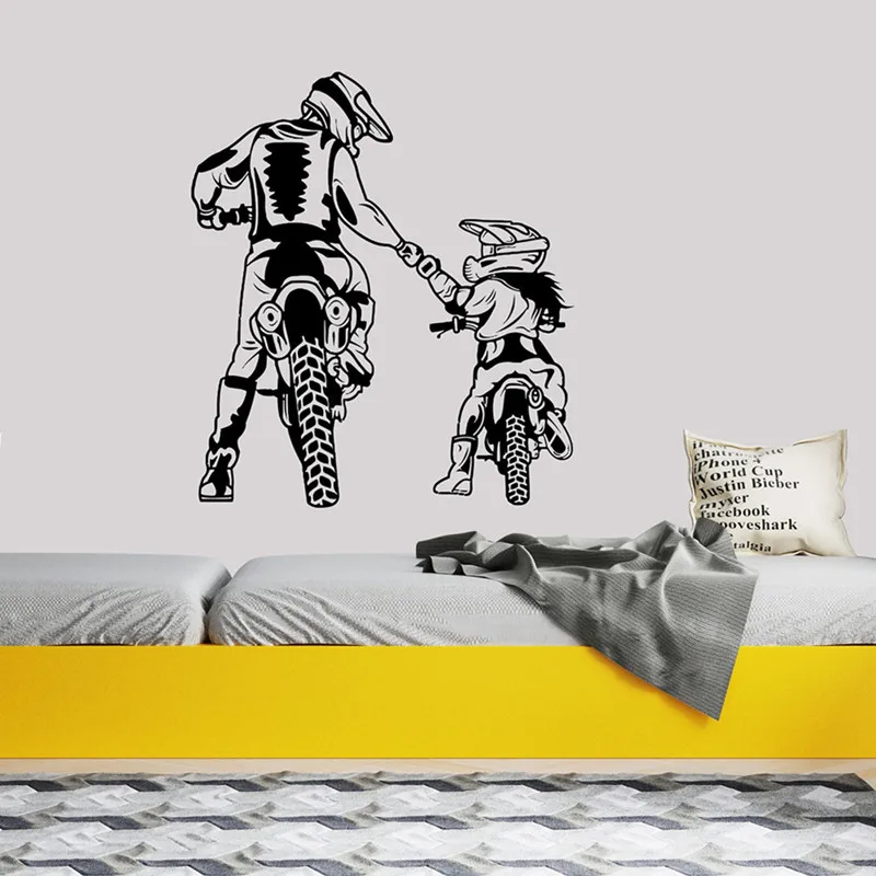 Motocross Wall Stickers Motorcycle Family Father Daughter Mountain Cross Country Racing Track Race Girl Room Decor Vinyl Decal