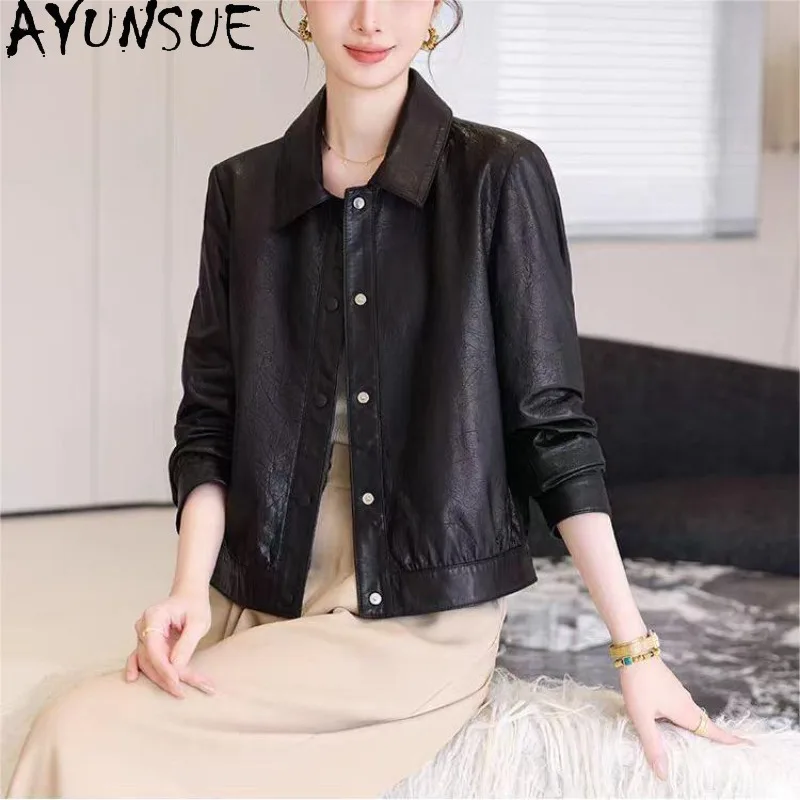 

AYUNSUE Real Leather Jackets for Woman All-vegetable Tanning Sheepskin Thin Outerwears Autumn Black Jacket Woman Clothes Jaqueta