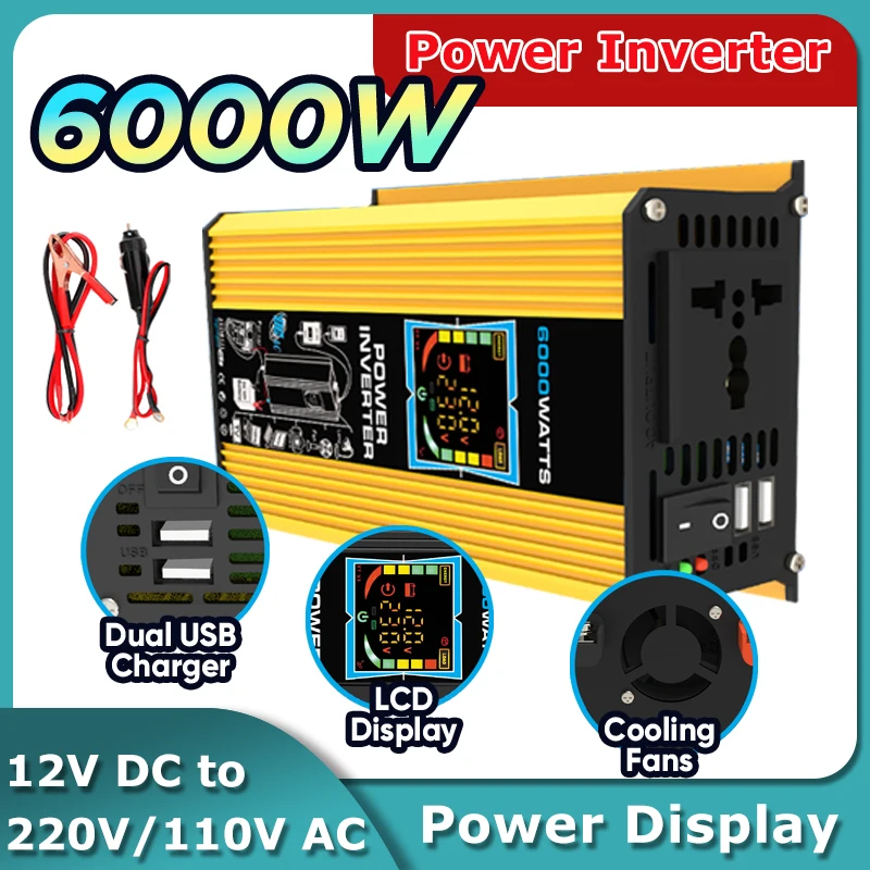 12V To 220V110V Car Solar Environmental-friendly Solar Inverter Dual USB Digital Display High Power Output Intelligent Energy