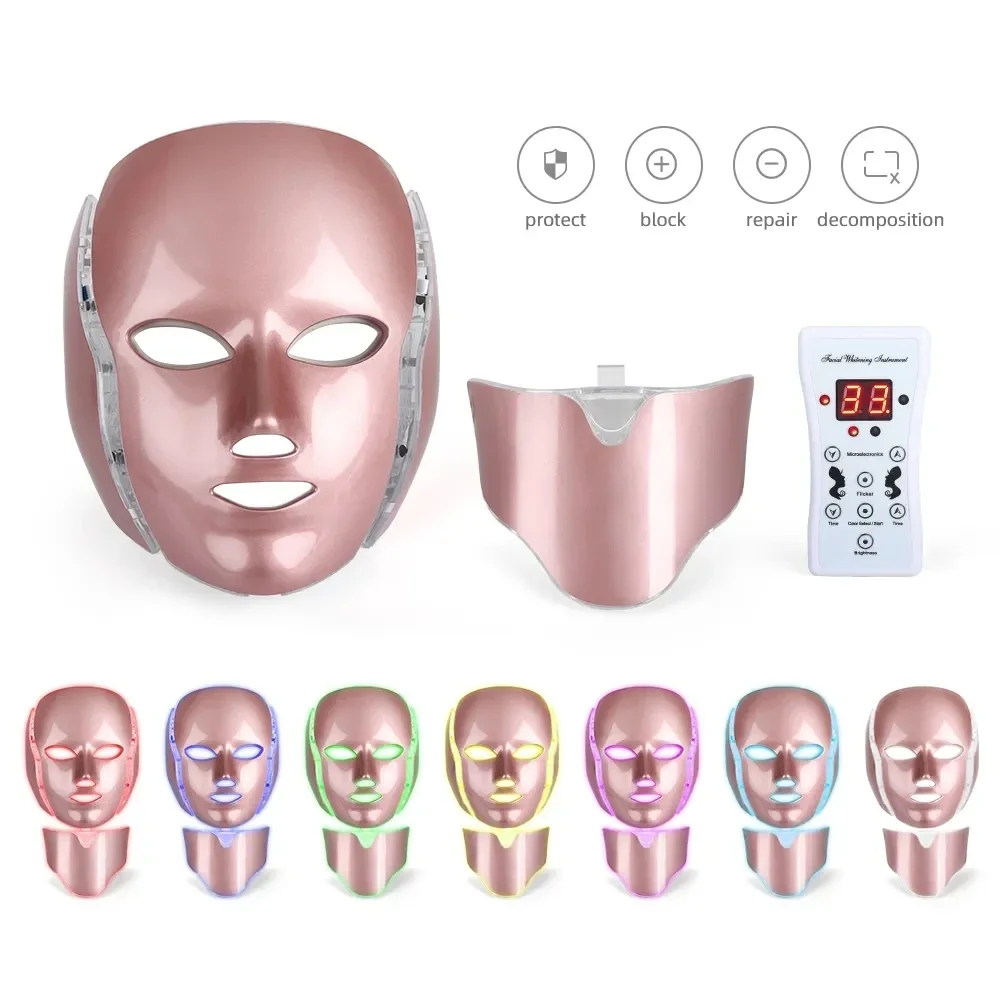 7-color LED facial  with neck light treatment facial mask, skin regeneration, anti acne beauty equipment, and facial firmin