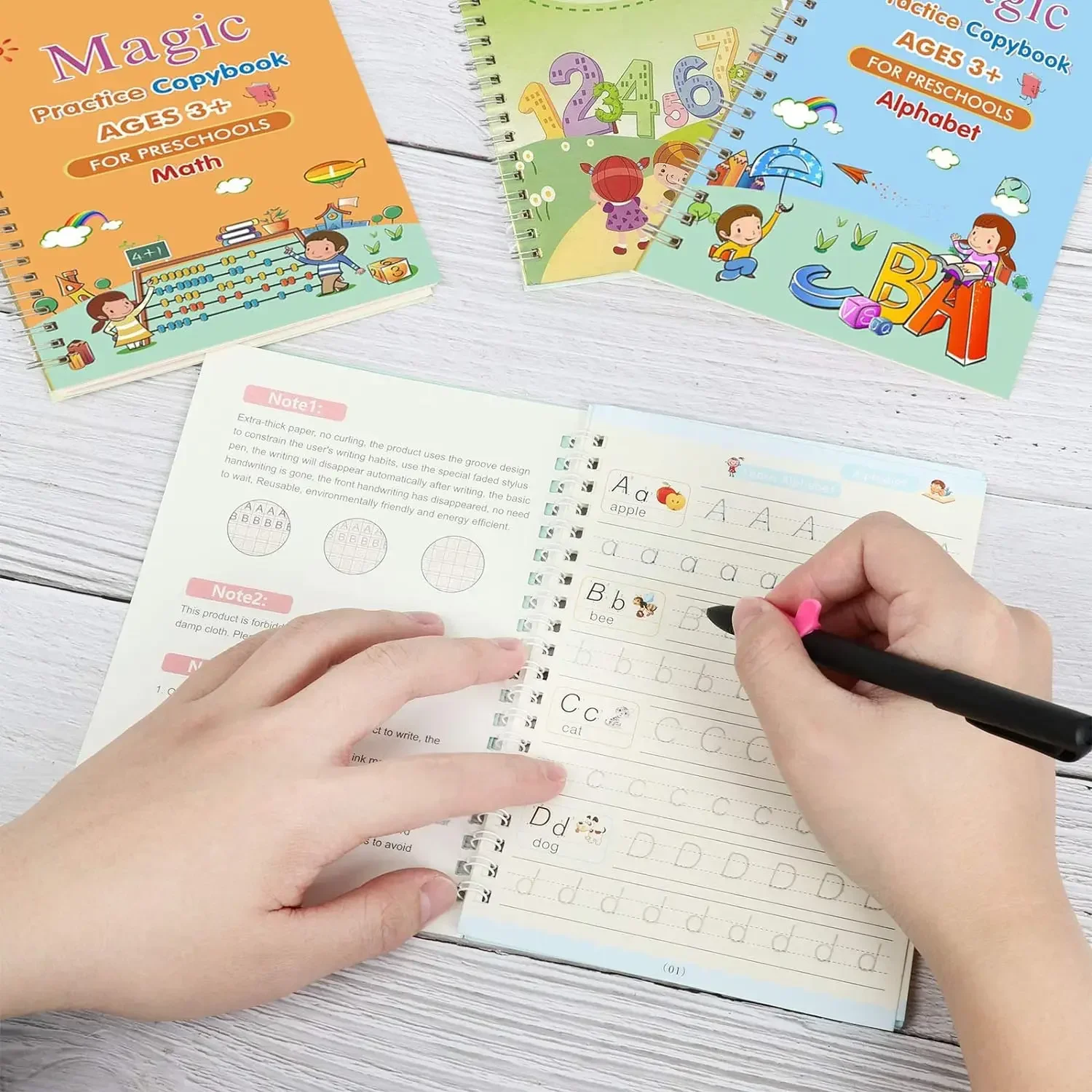 Bolígrafo mágico de 4 libros para niños, cuaderno de escritura, pegatina de práctica, inglés, caligrafía, regalo Montessori