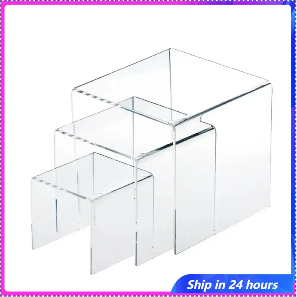 

3pcs/set Acrylic Clear Display Stands Showcase Jewelry Makeup Holder Doll Cosmetics Rack Trapezoidal Cake Display Stand Rack