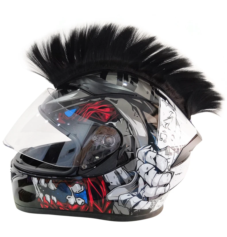 Motorcycle Helmet Decoration Wig Men Women Knight Style Chicken Head Wig Synthetic Hair Accessory for Cyclists