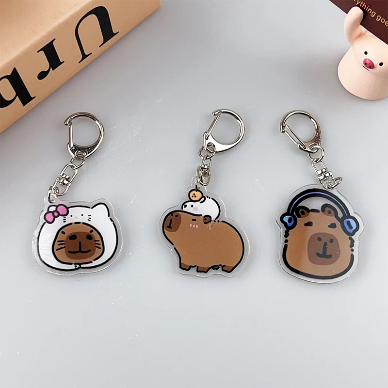 Schattige Capybara Sleutelhanger Cartoon Dier Sleutelhanger Mooie Acryl Sleutelhanger Schooltas Decoratie Beste Vriend Geschenken