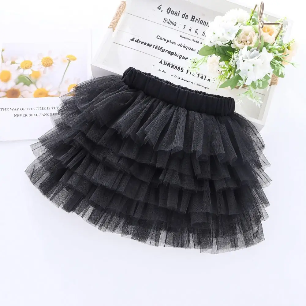 Elegant 6-Layer Tulle Skirt Breathable Twirl-Friendly Princess Tutu Skirt Fluffy Elastic Waist Multi-layer Skirt For Girls
