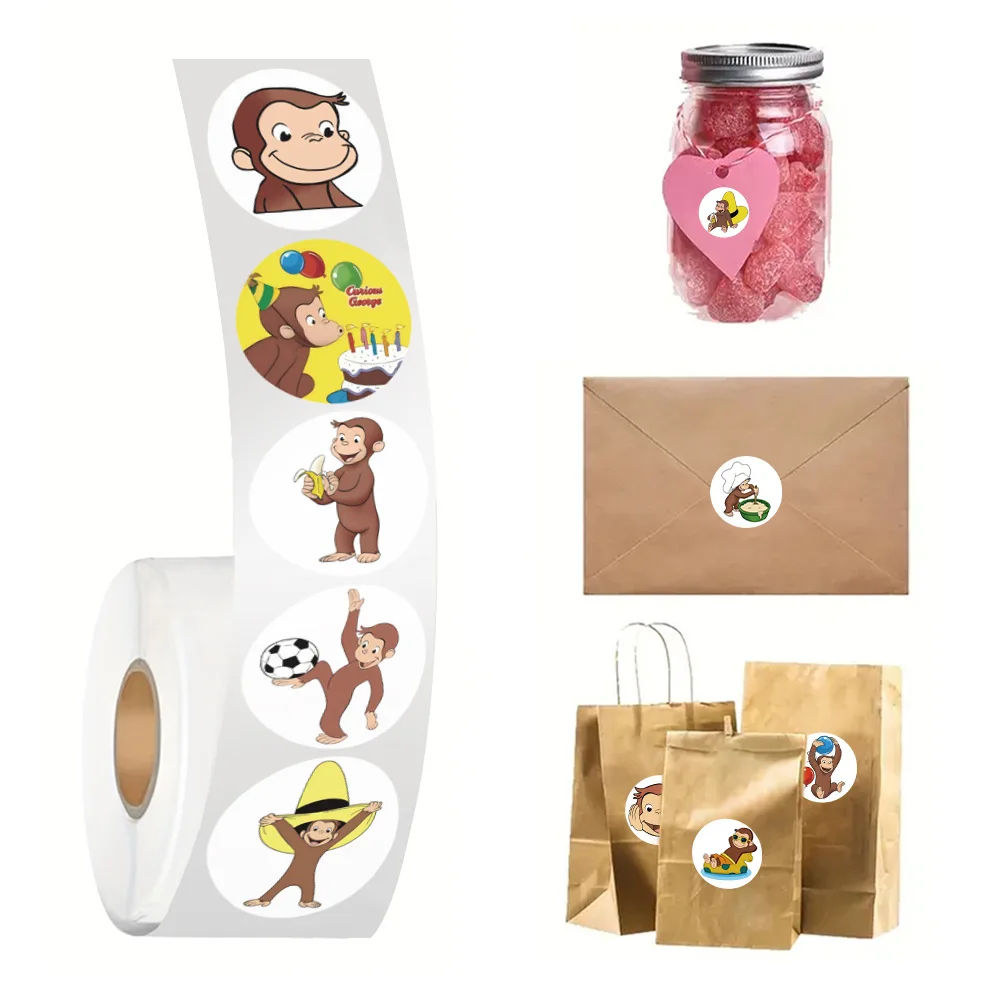 500pcs/Roll Cute Curious George Anime Cartoon Sealing Sticker DIY PVC Laptop Decals Decoration Stiker Reward Gift Toys image 4