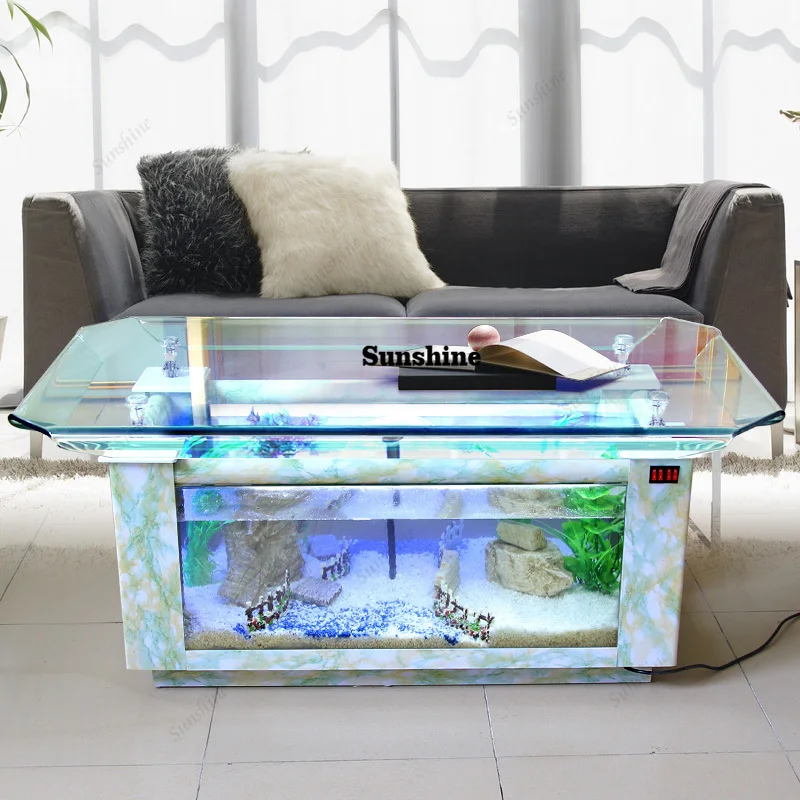 Special Design Curved Glass Coffee Table Fish Tank Important Desk Fish Tank