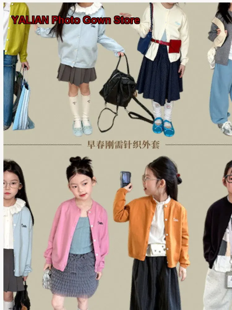 Yumi Mom Girls Gentle Healing Style Spring Knit Cardigan Embroidered Puppy 2026 A223 Kids